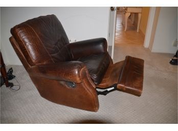 Beautiful Worn In Real Brown Leather Swivel Recliner