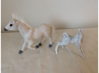 (#55) Small Porcelain Horse Stamped And Small Fur Horse