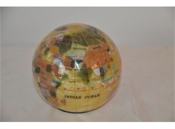 (#51) Globe Inlay Gemstone Paper Weight 4'H