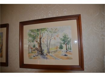 (#63) House In Field Signed Framed Watercolor?