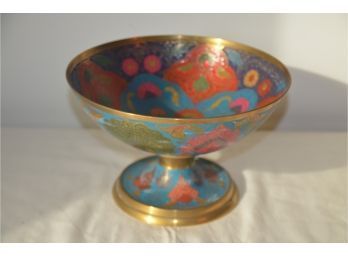 (#34) Brass Compote Cloisonne? 9'Round