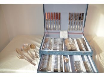 (#40) Silver-plate Serves Of 12 Celebration By Parade Flatware And Serving Pieces Set In Velvet Case