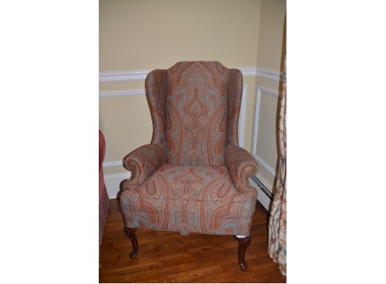 Reupholstered Ethan Allen Wing Chair With Arm Nail Head Trim