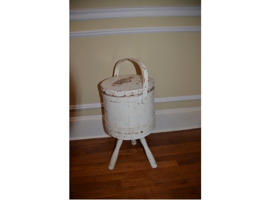 (#66) Vintage Floor Standing Wood Sewing Storage Basket