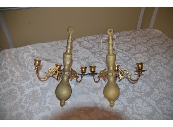 (#48) Pair Of Brass Wall Hanging Sconces