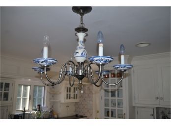 Pewter And Ceramic Blue And White Candle Stick Chandelier