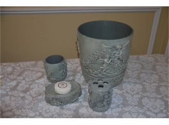 (#32) Bathroom Set (waste Basket, Soap Dish, Toothbrush Holder, Cup) 4 Pieces