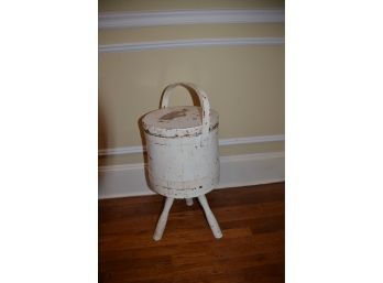 (#66) Vintage Floor Standing Wood Sewing Storage Basket