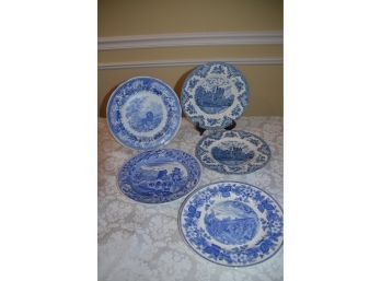 (#27) Blue/white Ceramic Assortment 5 Plates (spode, Johnson Bros., Wedgewood)