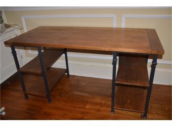 (#44) Mission Style Wood Desk Table Metal Legs
