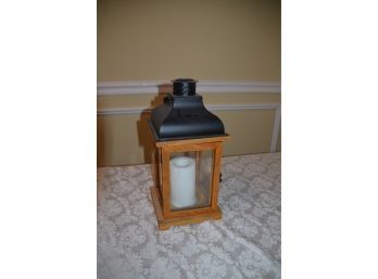 (#64) Lantern Wood And Metal With Battery Operated Candle
