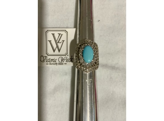 Victoria Wieck Sterling Silver & Cz Turquoise  Ring Size: 8