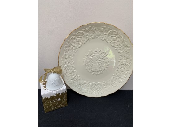 Lenox 12 1/2” Wedding Plate With Nao Christmas Bell