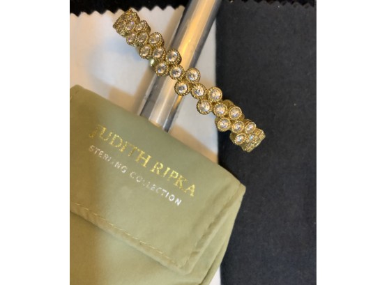 Judith Ripka Hindge Cuff Bracelet 925 W/ Gold Overlay & Cz In Original Box