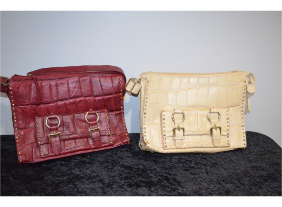 2 NEW Michael Rome Embossed Leather Handbags
