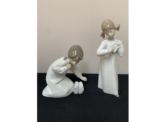 Llardo Figurines Girl With Slipper And Girl With Guitar