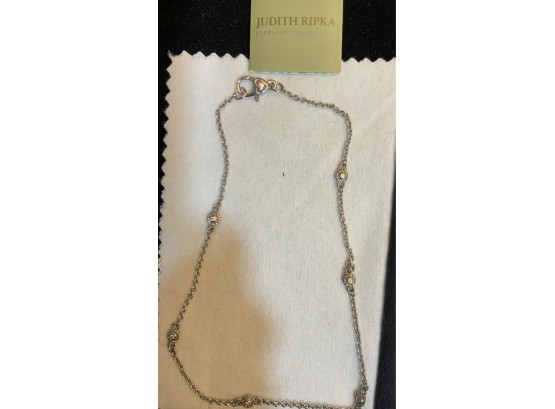 Judith Ripka 16” Sterling Silver Bracelet With Cz Stones   No Box