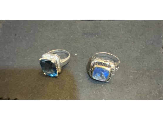 Lot Of ( 2 )London Blue Topaz Rings. Both 925 &  Simulated Stone