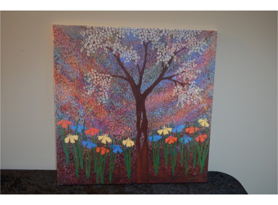 Giclee On Canvas Art Work 'Cherry Tree With Iris 23' X 23' 1/295 With Certificate Of Authenticity