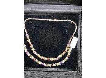 HSN Matching Necklace  &  Bracelet Sterling Silver /gold Overlay Multi Shaped Gemstones 39.4 Gram