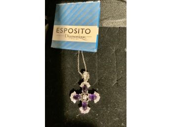 Esposito Diamonique Necklace & Pendent Sterling Silver & Cz W/ Simulated Purple Stone