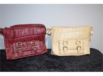 2 NEW Michael Rome Embossed Leather Handbags