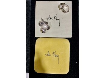 Kim King (2) Pieces : Pendent & Ring. Sterling Silver & Cultural Pearl, Ring Size:8, In Original Box