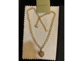 Judith Ripka 16” Necklace With Heart Pendent   925 W/gold Overlay  Not In Original Box