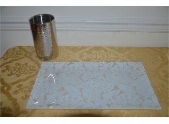 (#34) Glass Serving Plate 18x11 And Pewter Silver Wine Cooler
