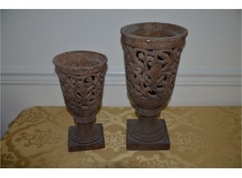 (#35) Heavy Metal Vases (2) 14.5' And 11.5'H