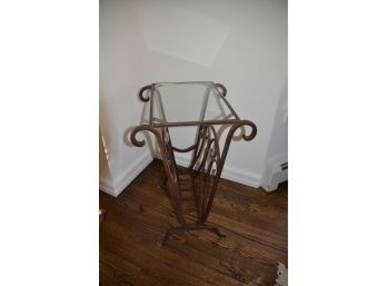 (#3) Metal Glass Top Magazine Side Accent Table