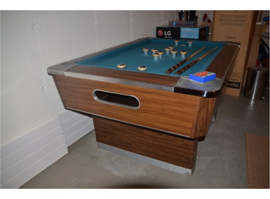 Vintage Ebonit Billiard Bumper Pool Table With Sticks