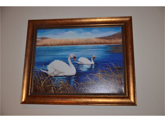 (#13)  Oil Painting Of Swans 25x20.5