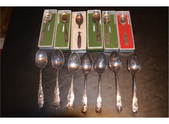 (#86) Collectable Christmas Spoons (6) And Coffee Spoons (7)