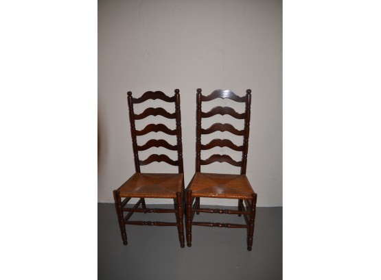 Pair Of Vintage Ladder Back Chairs Cain Seat