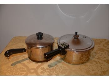 (#61) Presto Pressure Cooker And Cooper Bottom Revereware? Sauce Pot And Lid