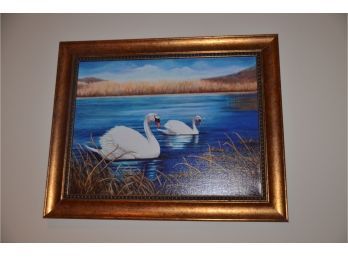 (#13)  Oil Painting Of Swans 25x20.5