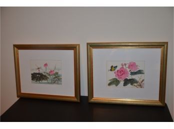 (#23) Pair Of Asian Framed Watercolor Signed