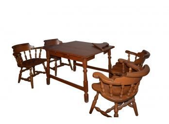 Vintage Solid Maple Kitchen Table With Leafs, 4 Colonial Captain S. BENT BROS. Chairs - See Details