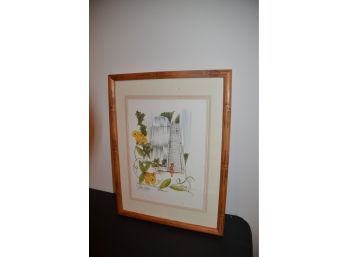 (#19) Framed Print Signed Elyse Bahauias? Queen Staircase Yellow Elder National Flower