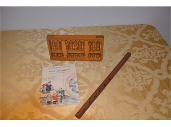 (#49) Abacus With Arithmetic Book And Wood Flute