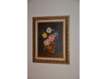 (#15) Framed Hand Painted R.Rosini  In Italy Picture Of Flowers