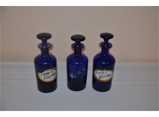 (#50) Vintage 6'H Blue Glass Medicine Bottles (3)
