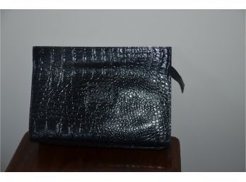 (#101) Vintage Black Pat And Leather Clutch Handbag