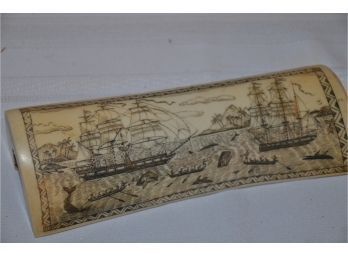(#60) Vintage Scrimshaw Etched Walrus Of The Whaler Indian Of Tahitti