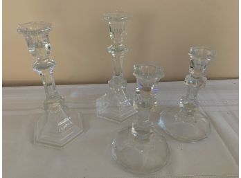 (#31) Set Of 2 Glass Candle Stick Holders 8'h