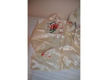 (#67) Vintage 1953 Korean Silk PJ And Slipper Set