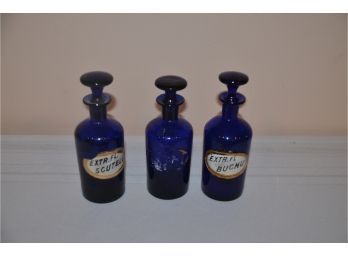 (#50) Vintage 6'H Blue Glass Medicine Bottles (3)
