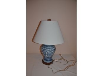 (#49) Blue And White Table Lamp Wood Base 22'H