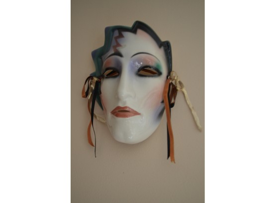 80's 'About Face' Clay Art Glazed Ceramic Face Mask Wall Art Decor